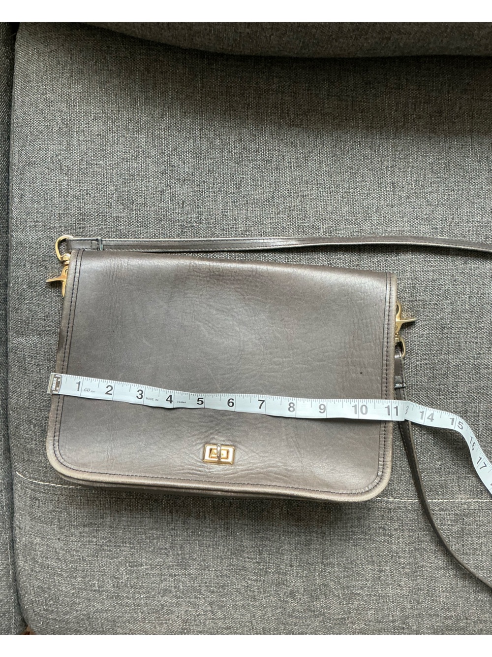 Designer Inspired Structured Leather Crossbody Bag in Gray with Gold Hardware